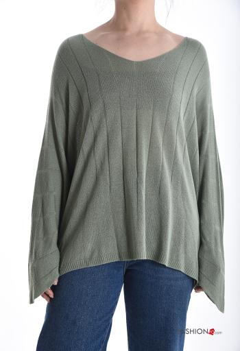 Maglione oversize maniche extra lunghe scollo a V