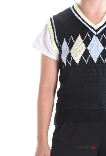 Geometric pattern sleeveless Sweater with v-neck - ph 4