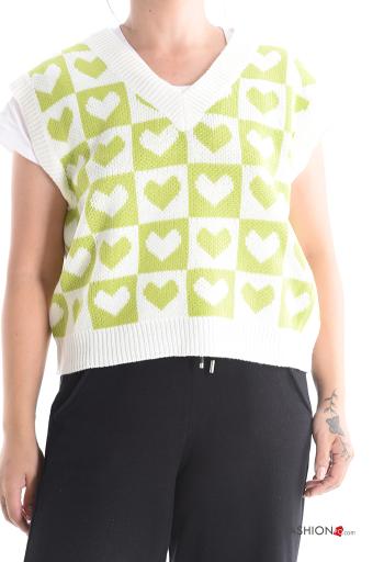 heart motif sleeveless Sweater with v-neck