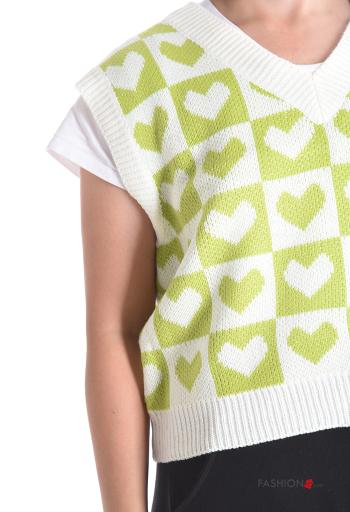 heart motif sleeveless Sweater with v-neck - ph 4