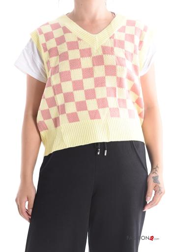 Geometric pattern sleeveless Sweater with v-neck - ph 1