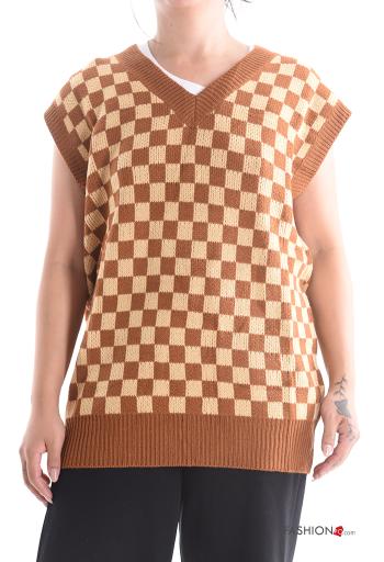 Geometric pattern sleeveless Sweater with v-neck - ph 1