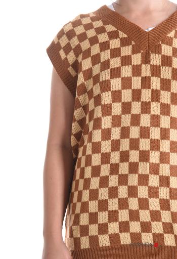 Geometric pattern sleeveless Sweater with v-neck - ph 4