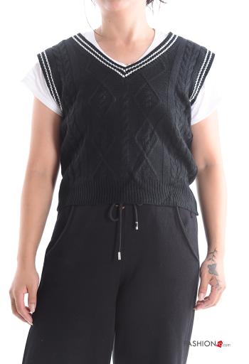 Embroidered sleeveless Sweater with v-neck - ph 1