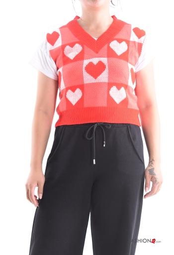 heart motif sleeveless Sweater with v-neck - ph 1