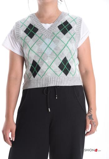 Geometric pattern sleeveless Sweater with v-neck