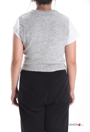 Geometric pattern sleeveless Sweater with v-neck - ph 2