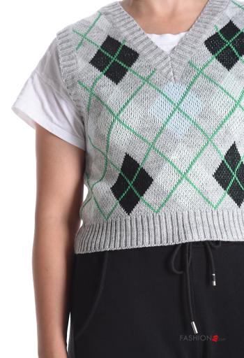 Geometric pattern sleeveless Sweater with v-neck - ph 4