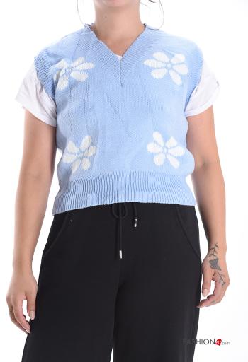 Maglione senza maniche Fantasia floreale scollo a V