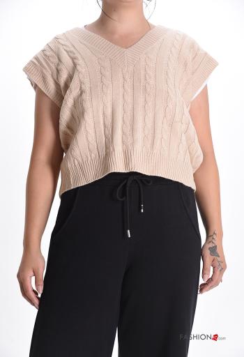 Maglione senza maniche Fantasia ricamata scollo a V