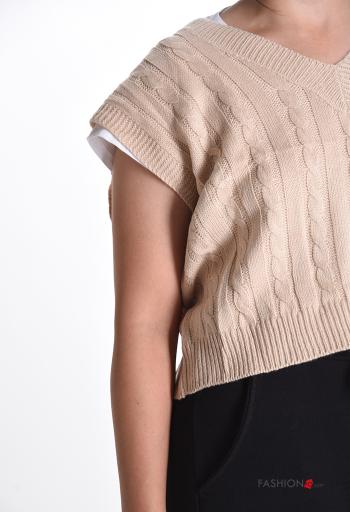 Maglione senza maniche Fantasia ricamata scollo a V - ph 4