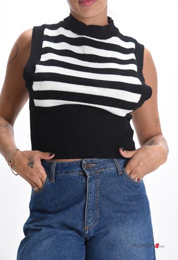 Maglione senza maniche corto Fantasia righe a collo alto
