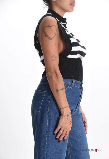 Maglione senza maniche corto Fantasia righe a collo alto - ph 3