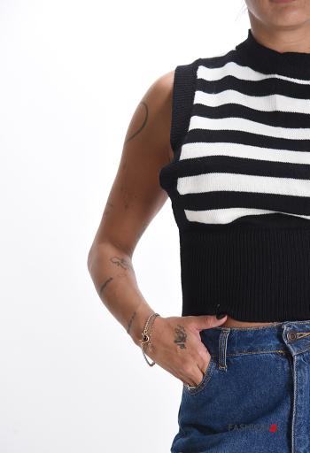 Maglione senza maniche corto Fantasia righe a collo alto - ph 4
