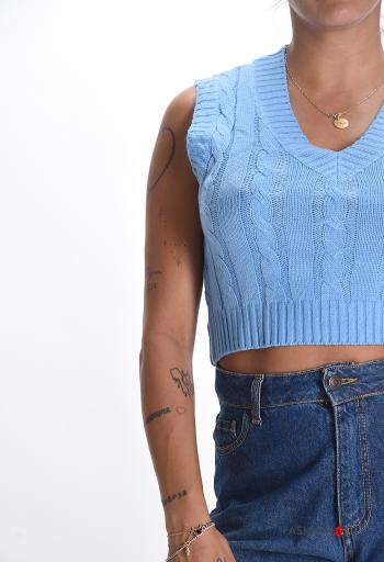 Embroidered sleeveless mini Sweater with v-neck - ph 4