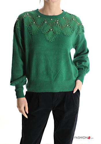 Pull avec strass broderie anglaise - ph 1