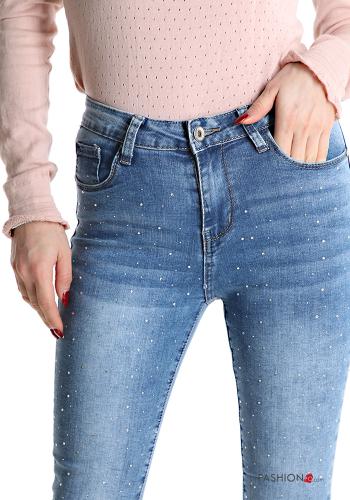 Jeans in Cotone vita alta skinny con tasche con strass - ph 4