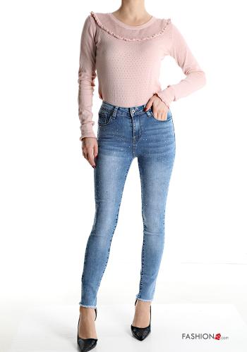 Jeans in Cotone vita alta skinny con tasche con strass - ph 5