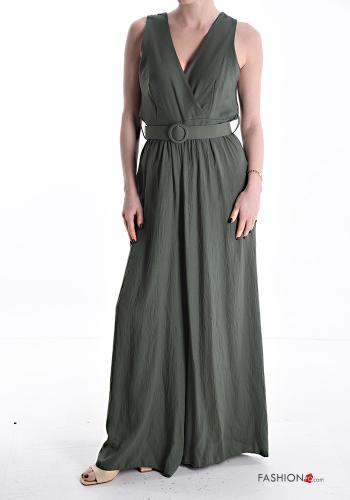 wide leg long Jumpsuit with belt with v-neck