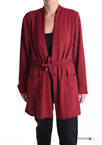 long sleeve Cardigan with pockets with fabric belt - ph 1