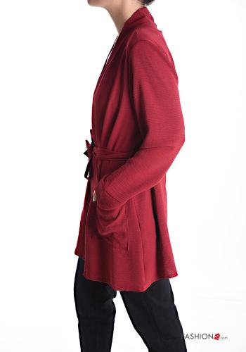 long sleeve Cardigan with pockets with fabric belt - ph 3