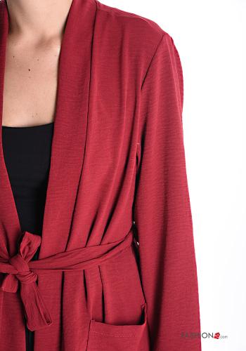long sleeve Cardigan with pockets with fabric belt - ph 4