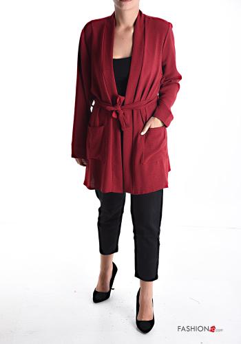 long sleeve Cardigan with pockets with fabric belt - ph 5