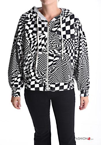 Felpa in Cotone Fantasia optical con zip con cappuccio - ph 1