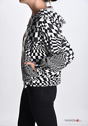 Felpa in Cotone Fantasia optical con zip con cappuccio - ph 3