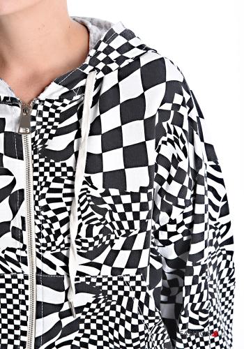 Felpa in Cotone Fantasia optical con zip con cappuccio - ph 4