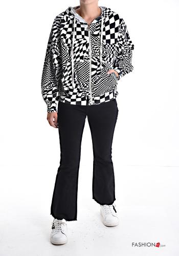 Felpa in Cotone Fantasia optical con zip con cappuccio - ph 5