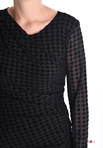 Abito maniche lunghe al ginocchio Fantasia pied de poule con fodera - ph 4