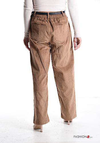 Samt wide leg Gerippte hoher Taille Hose aus Baumwolle mit Gürtel mit Taschen mit Knöpfen - ph 2