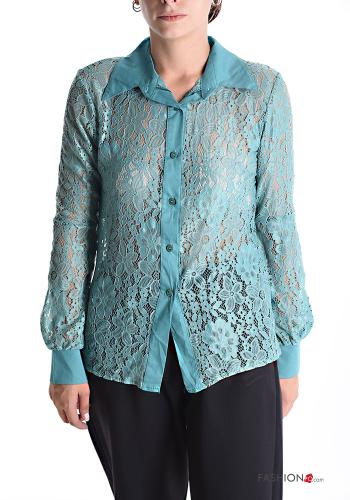 Camisa manga larga encaje con cuello Patrón bordado con botones - ph 1
