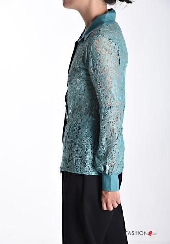 Camisa manga larga encaje con cuello Patrón bordado con botones - ph 3