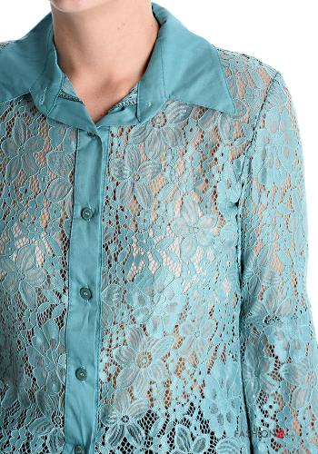 Camisa manga larga encaje con cuello Patrón bordado con botones - ph 4