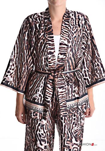 Tiermuster Kimono mit stoffgürtel 3/4 ärmel - ph 1