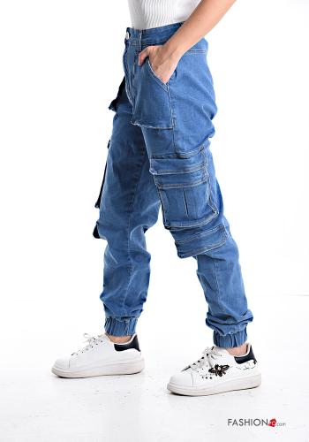 Jeans en Coton avec poches à boutons avec élastique avec fermeture éclair - ph 3