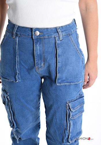 Jeans en Coton avec poches à boutons avec élastique avec fermeture éclair - ph 4