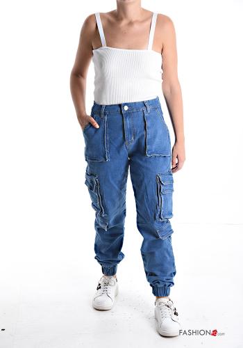 Jeans en Coton avec poches à boutons avec élastique avec fermeture éclair - ph 5