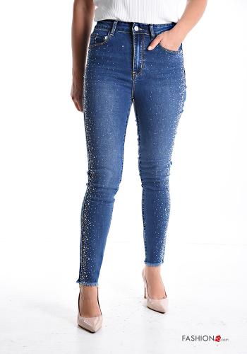 Cotton Jeans with buttons with pockets with rhinestones with zip - ph 1