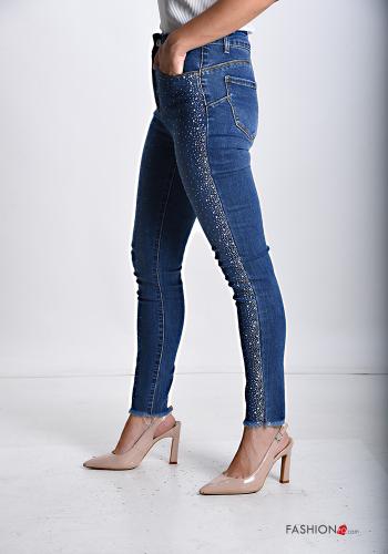 Cotton Jeans with buttons with pockets with rhinestones with zip - ph 3