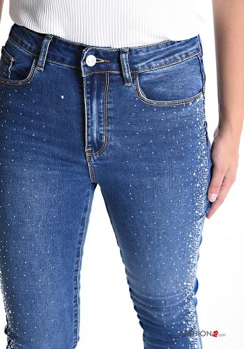 Cotton Jeans with buttons with pockets with rhinestones with zip - ph 4