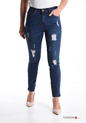 Jeans en Coton skinny à boutons avec fermeture éclair avec poches - ph 1