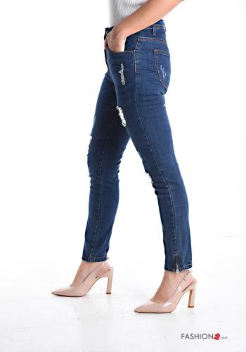 Jeans en Coton skinny à boutons avec fermeture éclair avec poches - ph 3