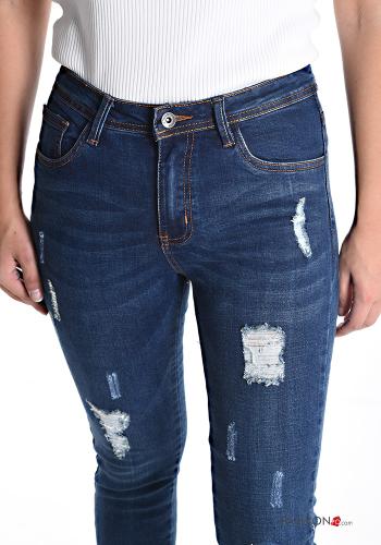 Jeans en Coton skinny à boutons avec fermeture éclair avec poches - ph 4