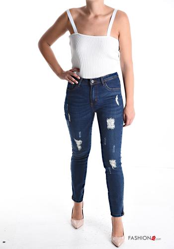 Jeans en Coton skinny à boutons avec fermeture éclair avec poches - ph 5