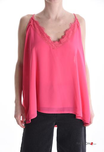 Top scollato sulla schiena senza maniche pizzo oversize con fodera - ph 1