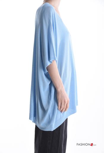 Maglione oversize maniche a tre quarti scollo a V con strass - ph 3