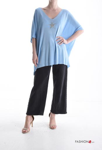 Maglione oversize maniche a tre quarti scollo a V con strass - ph 5